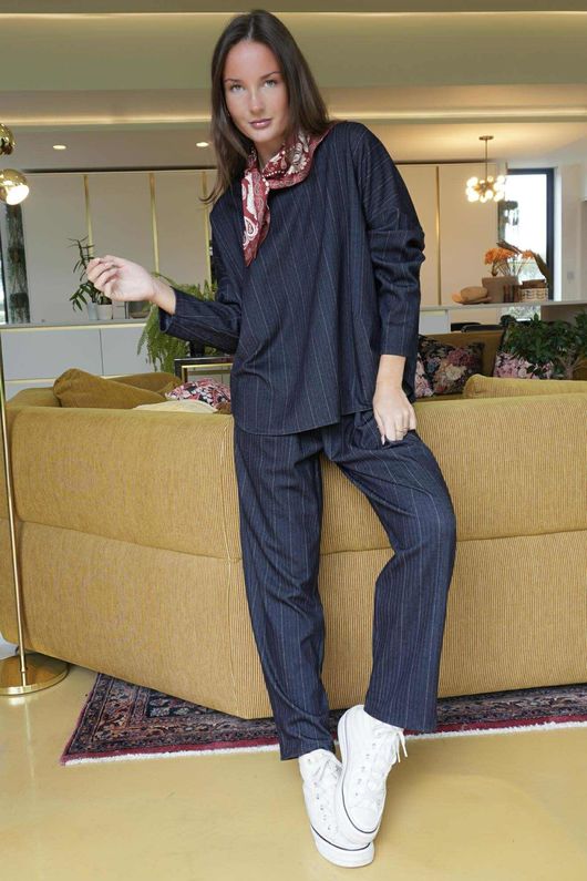 Wall Street Stretch Herringbone City Scoop Top Navy /40 =